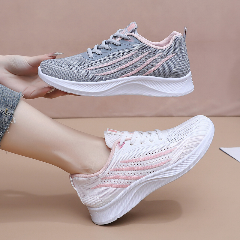 Women Autumn Mesh Casual Sneak - Knit Fabric Lace Up Sneakers ulasan dan harga